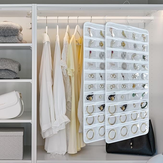 Hanging Jewelry Organizer for Closet Wall Door Double-Sided Jewelry Holder for Earrings, Necklaces, Rings 1 Pcs (White)