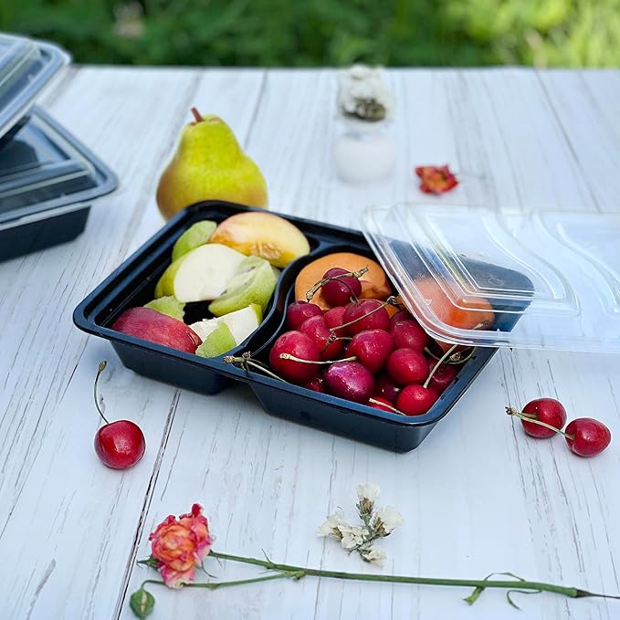 GUSTO 28 oz - 2 Compartment Meal Prep Containers with Lids – [50 Count] Reusable, Microwaveable, Dishwasher & Freezer Safe, BPA-Free Food Storage Boxes for Portion Control (Formerly Comfy Package)