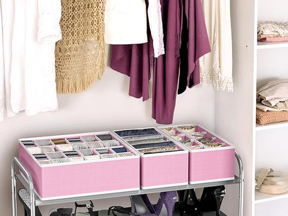Simple Houseware 4-Pack Drawer Organizer Set - Closet Dividers for Underwear, Socks, Bras, Scarves, Ties - Foldable Non-Woven Storage Boxes, Pink