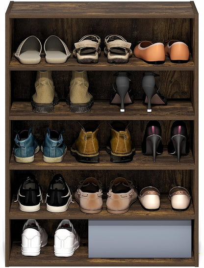 Furinno FANO Shoe Rack, 5-Tier Shoe Organizer, Stackable Shoe Storage, 11.4 x 24.2 x 31.5, for Closet Entryway, Office, Garage, Amber Pine