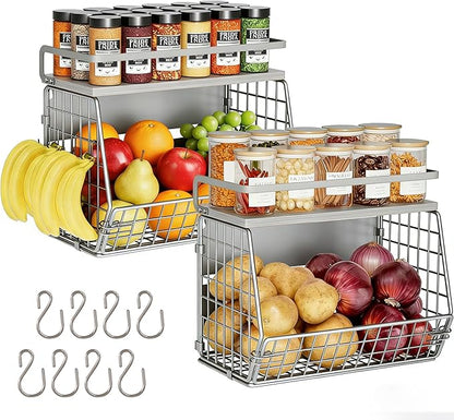 Fruit Basket 2 IN 1 Magnetic & Hanging Wall Produce Basket for Potato Onion Fruit and Vegetable Storage,Magnetic Spice Rack for Refrigerator Kitchen Counter Cabinet Pantry