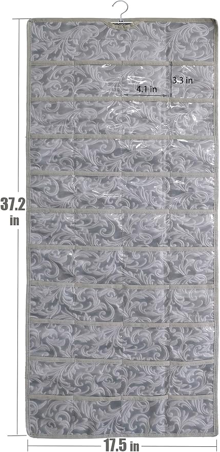 BB Brotrade Hanging Jewelry Organizer,Double Sided Jewelry Storage Organizer with Embossed Pattern,80 Clear PVC Pockets Organizer for Holding Jewelries (Grey)