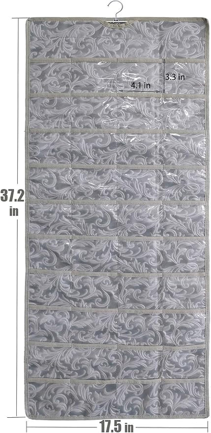 BB Brotrade Hanging Jewelry Organizer,Double Sided Jewelry Storage Organizer with Embossed Pattern,80 Clear PVC Pockets Organizer for Holding Jewelries (Grey)