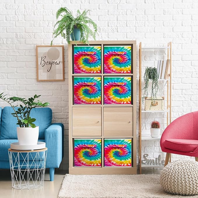 Sorbus 11 Inch Fabric Storage Cubes - Sturdy Collapsible Storage Bins & Handle - 6 Foldable Baskets for Organizing Clothes - Multi Colored Storage Baskets for Shelves (Dark Tie-dye, 11 Inch)