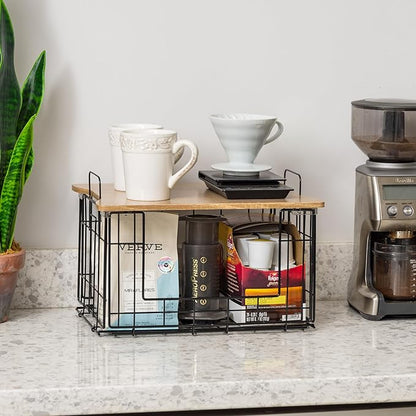 IRIS USA Wire Basket for Pantry Organizers and Storage, 2 Pack, Potato and Onion Storage, Easy Assembly, Stackable Storage Bins, Kitchen Cabinet Bathroom Shelf Organizers for Veggie, Fruit, Snack
