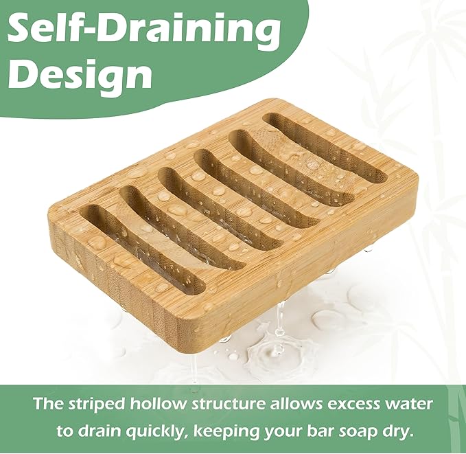 Soap Dish for Shower, 12 Pack Natural Bamboo Bar Soap Holder, Anti-Slip Design for Peace of Mind, Natural and Healthy