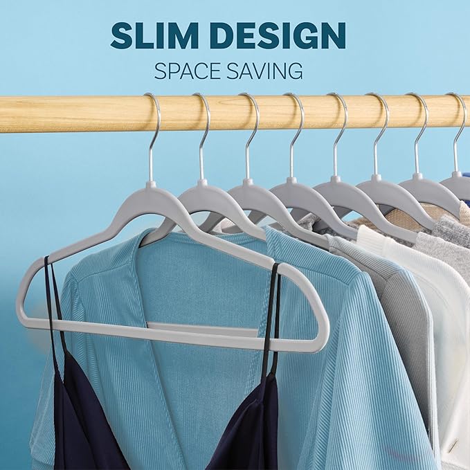 DEILSY™ Gray Hangers 50 Pack - Non Velvet Slim Hangers - Durable Hanger Space Saver for Closet Organization, Shirts, Dresses, Jackets, Pants, Adult Clothes Storage Solution