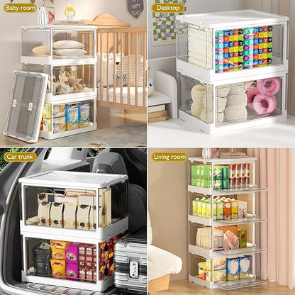 Kmiectse Clear Storage Bin with Lid 3 Pack 【Stackable & Sturdy】 Plastic Multifunctional Folding Storage Bins for Bedroom, Living Room, Study,Room, 23 QT Folding Box with Magnetic Door