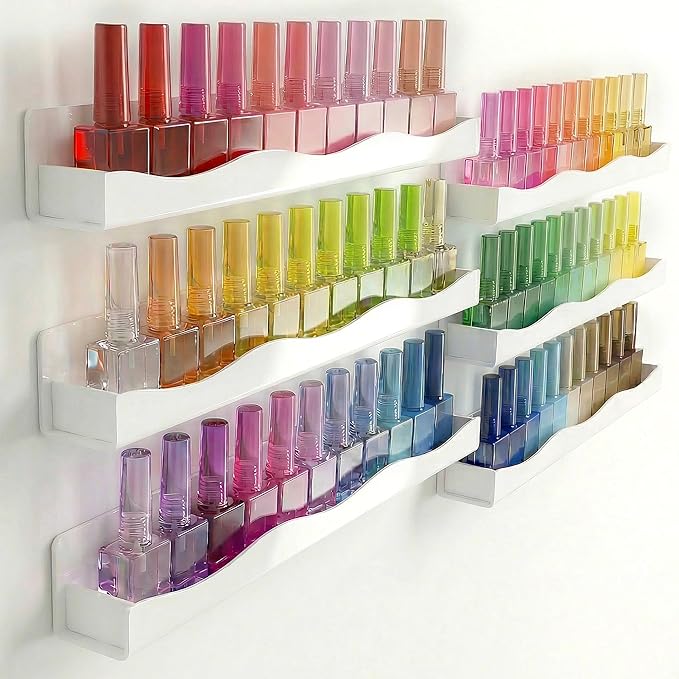 YMVV 15" Nail Polish Racks Wall Mounted Shelf,6 Pack White Acrylic Nail Polish Organizer Nail Supplies for Nail Techs,Great Display for Salons Retailers