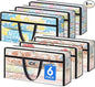 TasticTotes 6 Pack Long Clear Storage Bags for Comforter, Clothes & Bedding, Plastic Blanket Storage with Zipper and Handle, Moving Bags, Closet Organizer and Under-Bed Storage (90L, 39.4"*7.1"*19.7")