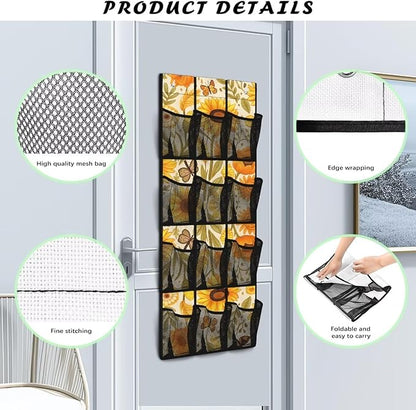 Generic Yellow Sunflower Over The Door Storage Organizer Waterproof Over The Door Storage Organizer Shoes Over Door Storage Organizer with Waterproof Pockets for Bathroom Kitchen