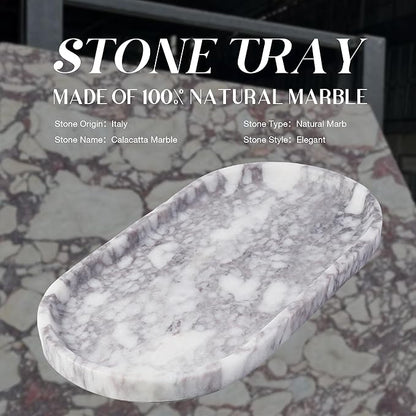 Koville Real Luxurious Natural Marble Vanity Tray, 10"x5" Calacatta Viola Marble Catchall Tray for Bathroom, Stone Perfume Trays Jewelry Dish for Dresser, Genuine Stone Storage Tray for Home Decor