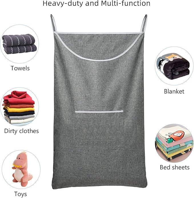 SAVERHO X-Large Door Hanging Hamper Bag,2 Pack Large Capacity Hanging Laundry Hamper Basket with Wide Opening Dirty Clothes Laundry Hamper Storage Bag Size 35X22inch(Grey-2Pack)