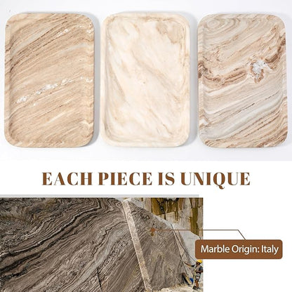 Koville Marble Tray, 12"x8" Natural Marble Vanity Tray for Countertop Bathroom Kitchen Dresser, Decorative Catchall Trays for Perfume Jewelry, Rectangular Stone Serving Tray（Palissandro）