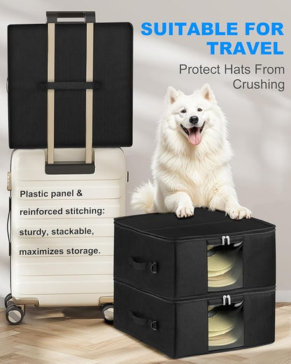 Teraves Large Cowboy Hat Storage Box, All Around Hardboard Support, Crush-Proof, Dust-Proof, Wide Brims Hat Travel Case with Shoulder Strap Carrying Handle and Trolley Sleeve, Black
