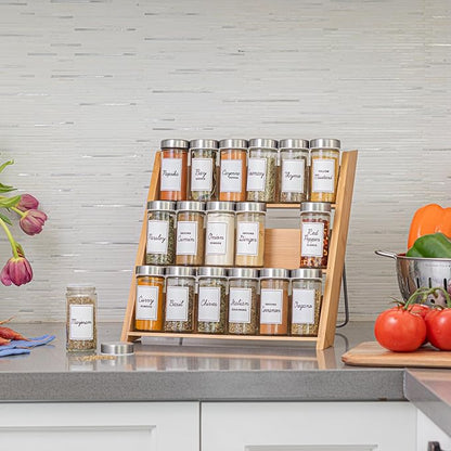 Orii 18 Jar Bamboo Compact Spice Rack with Spices Included & 5-Year Free Spice Refill Program for Countertop or Kitchen Drawer with Glass Jars
