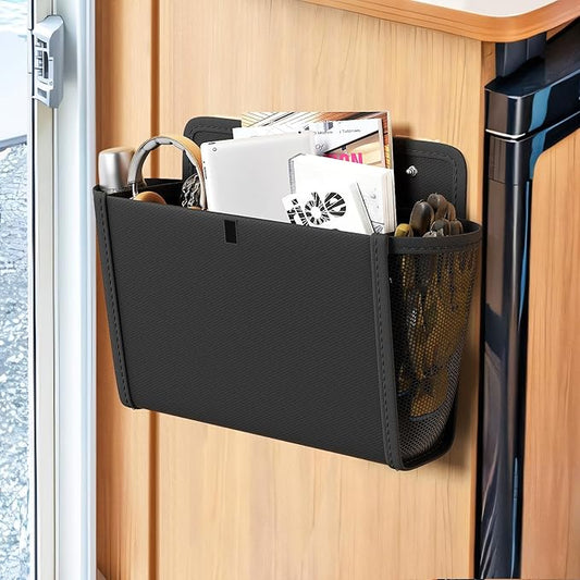 Wall Hanging Storage Organizer, Wall Pocket Hanging Bag with Large Pockets & Sticky Adhesive Tape Wall Mounted Storage Door organizer for RV Camper Kitchen Office Black