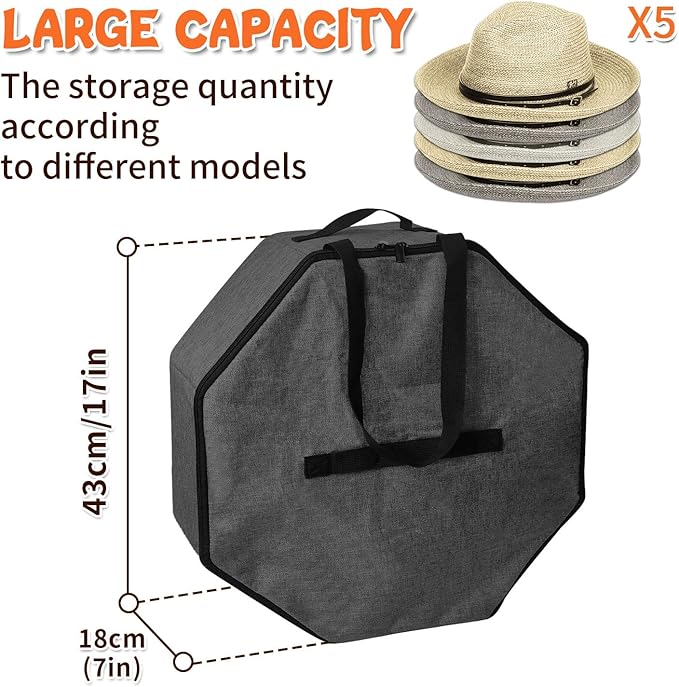 Boczif Hat Storage Box for Women and Men, Hat Storage bag for Travel Collapsible, Cowboy Hat Case with Handle, Hat Organizer Container Large Cap Bag for Carry (Dark Grey)