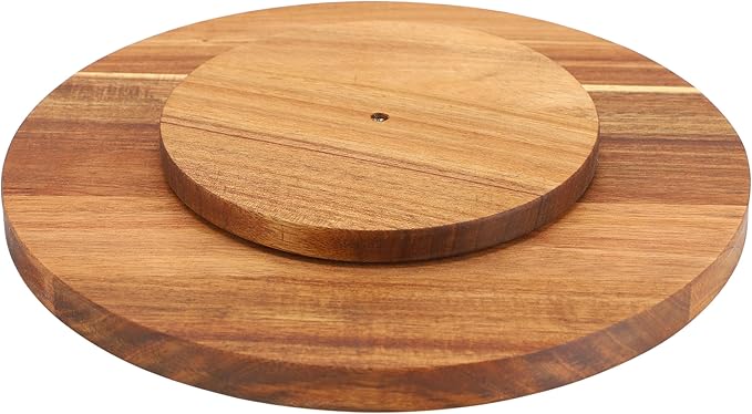 Elama 12 Inch Acacia Wood Lazy Susan Serving Tray, Decorative Serveware, Tabletop Serving Piece (12 Inch Lazy Susan)