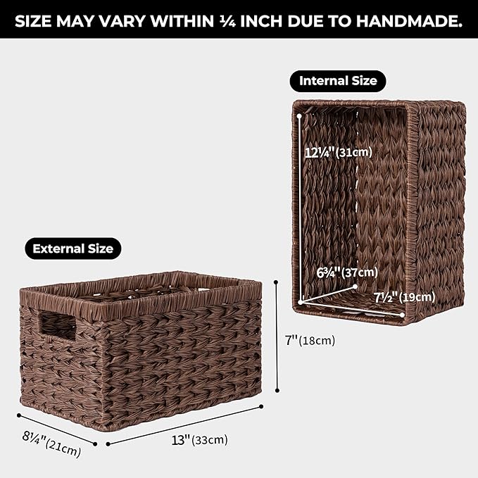GRANNY SAYS Wicker Storage Baskets for Shelves, Wicker Baskets for Organizing, Waterproof Woven Basket for Pantry, Rectangle Basket for Shelf, Brown, 2-Pack