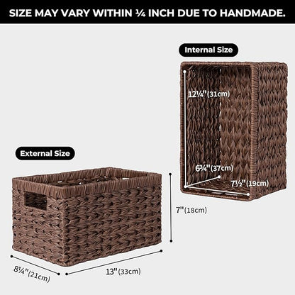GRANNY SAYS Wicker Storage Baskets for Shelves, Wicker Baskets for Organizing, Waterproof Woven Basket for Pantry, Rectangle Basket for Shelf, Brown, 2-Pack