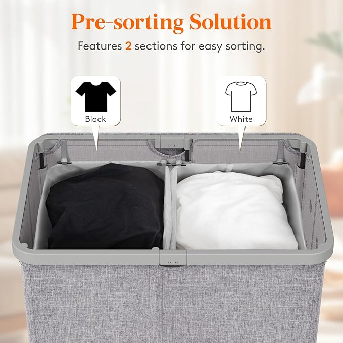 Lifewit 145L Large Laundry Basket with Lid, Laundry Hamper with Plastic Handles and Removable Bag, Foldable Tall Dirty Clothes Hampers for Laundry for Laundry Room, Bedroom, Bathroom, Dorm, Light Gray