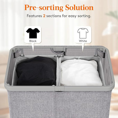 Lifewit 145L Large Laundry Basket with Lid, Laundry Hamper with Plastic Handles and Removable Bag, Foldable Tall Dirty Clothes Hampers for Laundry for Laundry Room, Bedroom, Bathroom, Dorm, Light Gray