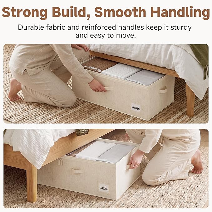 StorageWorks Under Bed Storage Bins, 10" Underbed Storage Containers with Clear Lid, Handles and Label Holder, 20.5 Gallon Storage Box for Clothes, Bedding, Blankets, Shoes, Baby Clothes, 2 Pack