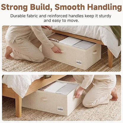 StorageWorks Under Bed Storage Bins, 10" Underbed Storage Containers with Clear Lid, Handles and Label Holder, 20.5 Gallon Storage Box for Clothes, Bedding, Blankets, Shoes, Baby Clothes, 2 Pack