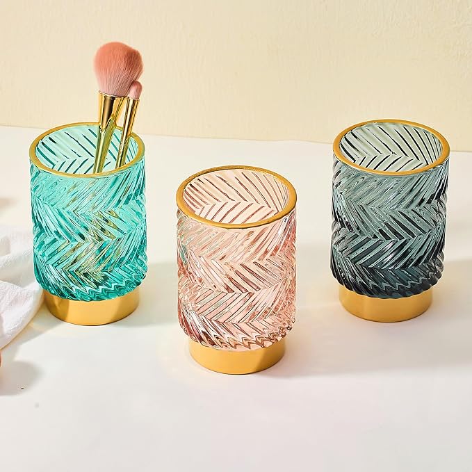 Makeup Brush Holder Organizer,Toothbrush Holders,Desk Pen Pencil Holder,Multifunctional Vintage Glass Brush Cup（A40-6-US）