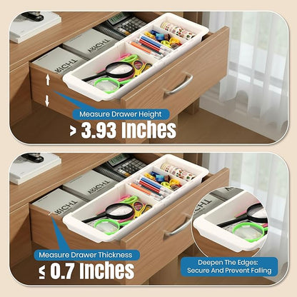 Enhon Expandable Sliding Drawer Organizer for Kitchen Drawers, Deep Drawer Organizer Tray with Adjustable Dividers, Sliding Kitchen Drawers Tray for Utensils, Silverware & Accessories, 11.4”–18”,White