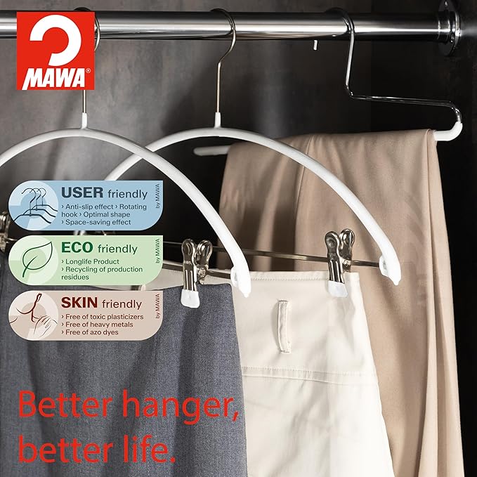 Mawa by Reston Lloyd Non-Slip Space Saving Clothes Hanger with Single Rod for Pants, Style KH/1, Set of 30, Black