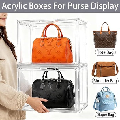 3 Pack XXX-Large Acrylic Purse Box Organizer 17.3x13x13'' Clear Handbag Organizer Acrylic Box Display Case with Magnetic Attraction Lid, Showcase for Tote Bag, Helmet, Tall Boots, Super Large Figures