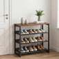 Garden 4 you Shoe Rack for Entryway 4 Tiers 11.8" D x 25" W x 28" H, Metal Shoe Rocks with Brown Wooden Tabletop, Angled Shoes Rack with Adjustable Mesh Shelves for Entryway Hallway Closet