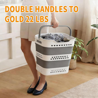 42L Medium Collapsible Plastic Laundry Basket with Handles, Foldable Laundry Basket Hamper, Pop Up Storage Container Organizer for Washing Storage (Gery, 17 Inch * 13 Inch * 15 Inch)