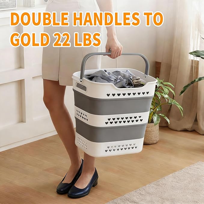 3 Pcs 42L Medium Collapsible Plastic Laundry Basket with Handles, Foldable Laundry Basket Hamper, Pop Up Storage Container Organizer for Washing Storage (Gery, 17 Inch * 13 Inch * 15 Inch)