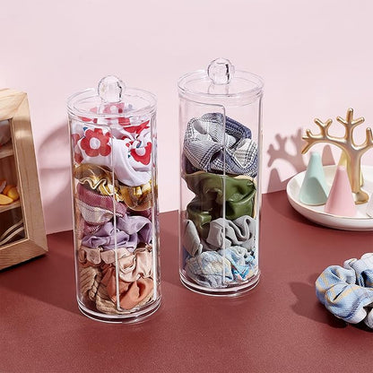 PH PandaHall 2pcs Scrunchie Holder Organizer Acrylic Hair Tie Organizer Stand with Lid Portable Hair Band Storage Display Hair Accessories Organizer Display for Women 2.7x7.6 Inch