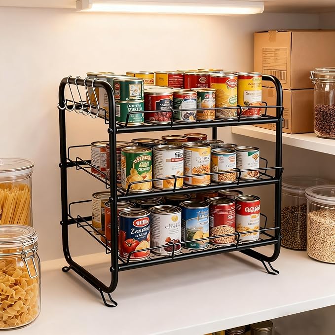 1pcs 3 Tier Can Rack Organizer, Cabinet Can Dispenser Storage Shelf - Heavy Duty Metal Wire Stackable Shelves for Pantry, Cabinet, Refrigerator Organization