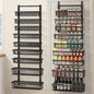 POKIPO 9 Tier Over The Door Pantry Organizer, 2 in 1 Wall Mount or Hanging Spice Rack with Adjustable Deep Basket, Heavy-Duty Seasoning Organizer and Storage for Kitchen Cabinet Closet Bathroom