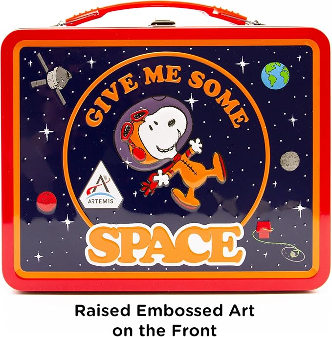 Aquarius Peanuts Artemis Fun Box 8x6 Inch - Officially Licensed Snoopy Space Collectible Storage Organizer Tin Gift for Kids and Teens