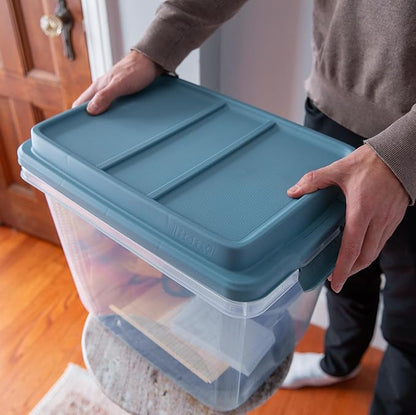 Hefty HI-RISE 32 Qt Stackable Storage Bins with Lids – 6 Pack Clear Plastic Under Bed Storage Containers, Shoe Organizer Boxes with XL Lid-Locking Latches, Comfort-Grip Handles, Durable Double Rim