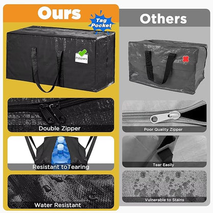 BETU 16 Pack Moving Bags Moving Storage College Dorm Camping Packing Travel PE Heavy Duty, Sturdy Handle, Zipper Large Storage Tote Bag Moving Boxes Box Alternative - Black 29L x 14W x 13H