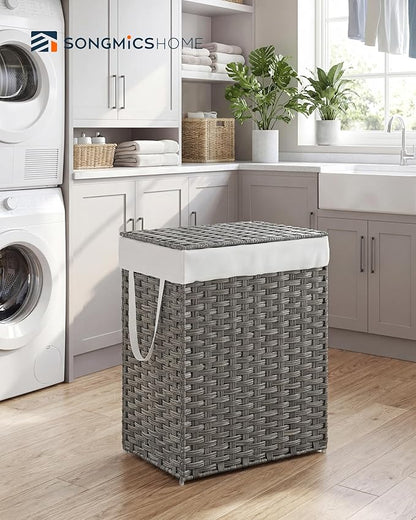 SONGMICS HOME Laundry Hamper with Lid, Clothes Basket with Removable Liner and Handles, 23.8 Gallon, Foldable Narrow Laundry Organizer for Bathroom, Bedroom, Gray
