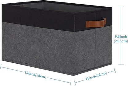 Large Fabric Storage Bins, Foldable Fabric Storage Baskets for Shelves, Sturdy Storage Boxes with PU Handles for Organizing Closet Home Bedroom Office (26L, 3 Packs, Grey&Black)