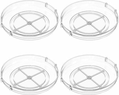4 Pack Rotating Small Lazy Susan Turntable Organizer for Cabinet,9.5 Inch Clear Acrylic Spice Rack,Turn Table Organizers for Refrigerator,Kitchen,Pantry and Vanity Makeup,Bathroom Countertop Organizer