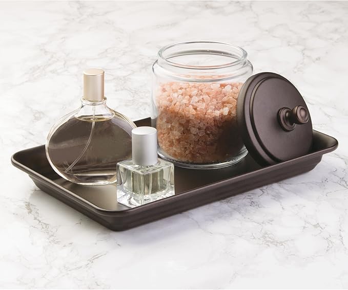 iDesign Metal Vanity Tray, Non-Slip Guest Towel Board for Cosmetics,Makeup,Jewelry,Keys,Bathroom,Kitchen,Office,Craft Room,Countertops,Closets Storage Organization, 6.5" x 10" x 1", Clear and Bronze