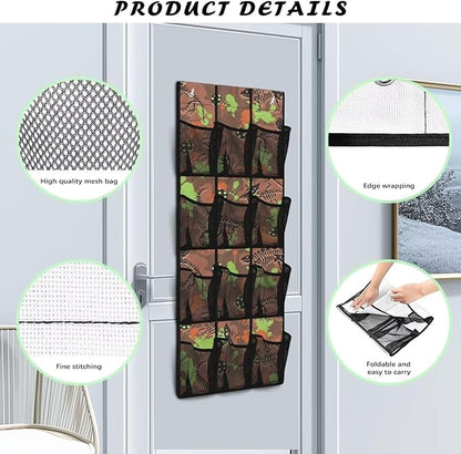 Green Dinosaur Over Door Shoe Organizer, 12 Large Pockets Hanging Rack for Closet, Dinosaur Theme Storage for Kids Bedroom & Playroom Shoes & Books