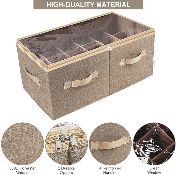 Moteph Shoe Organizer for Closet - Shoe Storage Organizer for Closet Organization with Clear Cover & Adjustable Dividers, Shoe Rack & Basket - (Light Brown, Large - 24 Pairs)