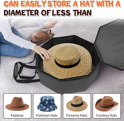 Boczif Hat Storage Box for Women and Men, Hat Storage bag for Travel Collapsible, Cowboy Hat Case with Handle, Hat Organizer Container Large Cap Bag for Carry (Dark Grey)