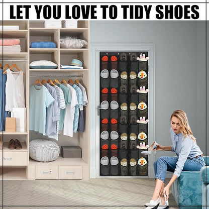 Windyun 2 Pack 40 Over the Door Shoe Organizers Large Mesh Pocket Hanging Shoe Rack for Closet Nonslip Behind Dorm Door Storage Holder Dorm Essentials Back to School Organizer for College(Black)